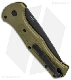 Benchmade Claymore Auto Knife OD Green Grivory (3.6" Black Serr) 9070SBK-1 -Adventure Knife Shop Benchmade Claymore Auto Ranger Green Grivory Black Serr 9070SBK 1 BHQ 118571 jr side