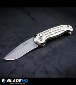 Boker Magnum Drop Point Automatic Knife Champagne (3.25" Bead Blast) 01BO007 -Adventure Knife Shop Boker Magnum Champagne Automatic Knife Bead Blast Plain BP0065 kp