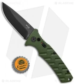 Boker Plus Strike Drop Point Automatic Knife OD Green (3.25" Black D2) -Adventure Knife Shop Boker Plus Strike DP Auto OD Green Black BHQ 97033 jr bottlecap