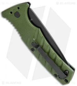 Boker Plus Strike Drop Point Automatic Knife OD Green (3.25" Black D2) -Adventure Knife Shop Boker Plus Strike DP Auto OD Green Black BHQ 97033 jr side