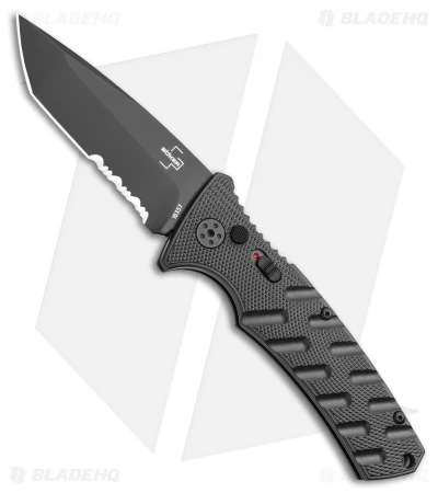 Boker Plus Strike Tanto Automatic Knife (3.25" Black Serr D2) Boker Plus Strike Tanto Automatic Knife (3.25" Black Serr D2) -Adventure Knife Shop Boker Plus Strike Tanto Automatic Knife 3.25 Black Serr 01BO401N LS