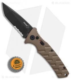 Boker Plus Strike Tanto Automatic Coyote Brown (3.25" Black SW Serr) 01BO425N -Adventure Knife Shop Boker Plus Strike Tanto Coyote Brown black sw serr BHQ 67885 er bottlecap