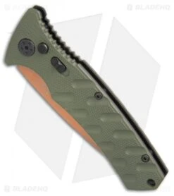 Boker Strike Desert Warrior Automatic Knife OD Green (3.25" D2 Copper) -Adventure Knife Shop Boker Strike drop point Desert Warrior OD Green copper BHQ 70998 er spine