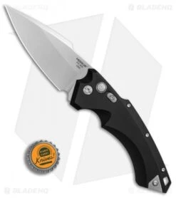 Hogue Knives EX-A05 Spear Point Automatic Knife Black (4" Stonewash) 34510 -Adventure Knife Shop Hogue Auto Black Spear Point plain BHQ 80665 er bottlecap