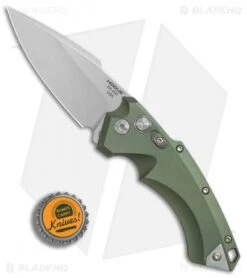 Hogue Knives EX-A05 Spear Point Automatic Knife OD Green (3.5" Stonewash) 34531 -Adventure Knife Shop Hogue Auto OD Green spear point tumble BHQ 80669 er bottlecap