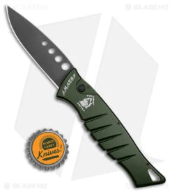 Piranha Amazon Automatic Knife Green (3.45" Black) -Adventure Knife Shop Piranha Amazon Auto Knife Green Black BHQ 179552 jr bottlecap