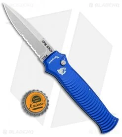 Piranha Bodyguard Automatic Knife Blue (3.3" Stonewash Serr) -Adventure Knife Shop Piranha Bodyguard Auto Blue SW Serr BHQ 1078 jr bottlecap