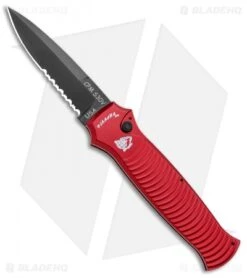 Piranha Bodyguard Automatic Knife Red Tactical (3.3" Black Serr)