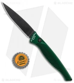 Piranha DNA Automatic Tactical Knife Green Aluminum (3.25" Black) -Adventure Knife Shop Piranha DNA Auto Green Alum Black BHQ 33087 jr bottlecap