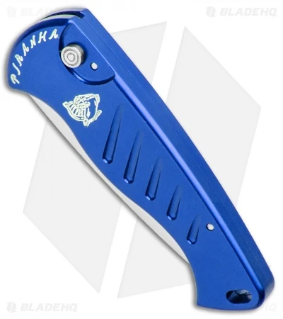 Piranha Fingerling Automatic Knife w/ Blue Handle (2.5" Mirror Serr) Piranha Fingerling Automatic Knife W/ Blue Handle (2.5" Mirror Serr) -Adventure Knife Shop Piranha Fingerling Auto Blue Mirror Serr BHQ 0406 jr spine