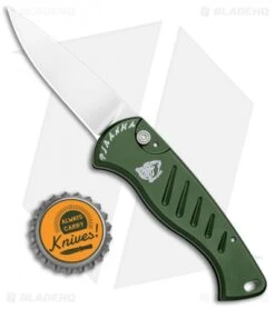 Piranha Fingerling Green Automatic Knife (2.5" Mirror Plain) -Adventure Knife Shop Piranha Fingerling Auto Green Mirror BHQ 0409 jr bottlecap