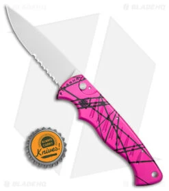 Piranha Pocket Knife Automatic Knife Hot Pink (3.2" Mirror Ser) P1-PKS -Adventure Knife Shop Piranha Hot Pink Pocket Auto Satin Serr BHQ 3603 jr bottlecap