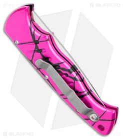 Piranha Pocket Knife Automatic Knife Hot Pink (3.2" Mirror Ser) P1-PKS -Adventure Knife Shop Piranha Hot Pink Pocket Auto Satin Serr BHQ 3603 jr side