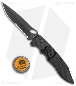 Piranha Mini Predator Black Tactical Automatic Knife Serrated (3.5" Black) -Adventure Knife Shop Piranha Mini Predator Black Tactical Auto Black Serr BHQ 135626 jr bottlecap