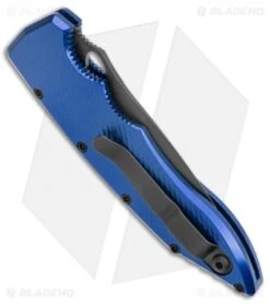 Piranha Mini Predator Blue Tactical Automatic Knife (3.5" Black Serr) -Adventure Knife Shop Piranha Mini Predator Blue Tactical Auto Black Serr BHQ 14560 jr side