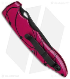 Piranha Mini Predator Tactical Automatic Knife Pink (3.5" Black Serr) -Adventure Knife Shop Piranha Mini Predator Pink Tactical Serrated Automatic Knife 3in Black BHQ 142359 td side