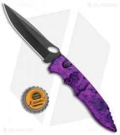 Piranha Mini Predator Plum Purple/Black Tactical Automatic Knife (3.5" Black) -Adventure Knife Shop Piranha Mini Predator Purple Tactical Auto Black BHQ 137763 jr bottlecap