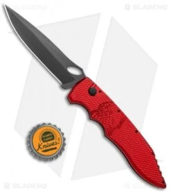 Piranha Mini Predator Red Automatic Knife (3.5" Black Plain) -Adventure Knife Shop Piranha Mini Predator Red Tactical Auto Black Plain BHQ 14887 jr bottlecap