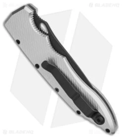 Piranha Mini Predator Tactical Automatic Knife Silver (3.5" Black ) -Adventure Knife Shop Piranha Mini Predator Silver Tactical Automatic Knife 3in Black BHQ 142360 td side