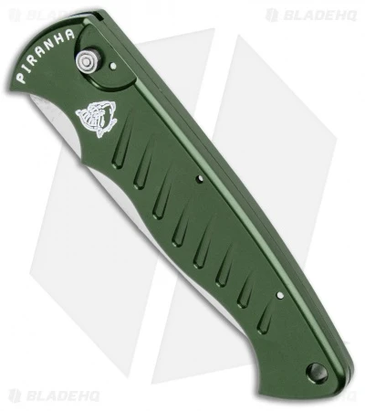 Piranha Green P-1 Pocket Automatic Knife (3.2" Mirror Plain) Piranha Green P-1 Pocket Automatic Knife (3.2" Mirror Plain) -Adventure Knife Shop Piranha P 1 Pocket Auto Green Mirror BHQ 0548 jr spine