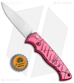 Piranha P1-PK Pocket Automatic Knife Hot Pink (3.2" Mirror) -Adventure Knife Shop Piranha Pocket Auto Hot Pink Mirror P1 PK BHQ 3602 jr bottlecap 2