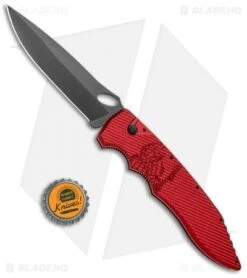 Piranha Predator Automatic Knife Red Tactical (4.1" Black) -Adventure Knife Shop Piranha Predator Auto Red Tactical Black BHQ 12749 jr bottlecap