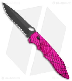 Piranha Predator Tactical Automatic Knife Pink (4.1" Black Serr)