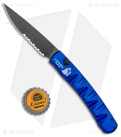 Piranha Virus Automatic Knife Blue Tactical (3.25" Black Serr) Piranha Virus Automatic Knife Blue Tactical (3.25" Black Serr) -Adventure Knife Shop Piranha Virus Auto Blue Tactical Black Serr BHQ 27811 jr bottlecap