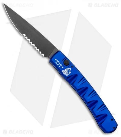 Piranha Virus Automatic Knife Blue Tactical (3.25" Black Serr) Piranha Virus Automatic Knife Blue Tactical (3.25" Black Serr) -Adventure Knife Shop Piranha Virus Auto Blue Tactical Black Serr BHQ 27811 jr