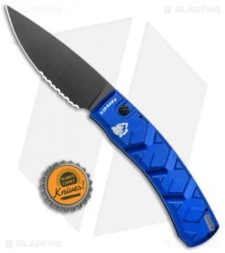 Piranha X Automatic Knife Blue Tactical (3.3" Black Serr) -Adventure Knife Shop Piranha X Auto Blue Tactical Black Serr BHQ 27828 jr bottlecap