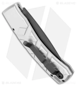 Piranha X Automatic Knife Silver Tactical (3.3" Black Serr) -Adventure Knife Shop Piranha X Auto Silver Tactical Black Serr BHQ 28384 jr side