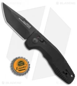 SOG Knives SOG-TAC AU Compact Tanto Automatic Knife Aluminum (2.9" Black) 3 SOG Knives SOG-TAC AU Compact Tanto Automatic Knife Aluminum (2.9" Black) -Adventure Knife Shop SOG Knives SOG TAC AU Compact Auto Tanto Black Black BHQ 119254 jr bottlecap