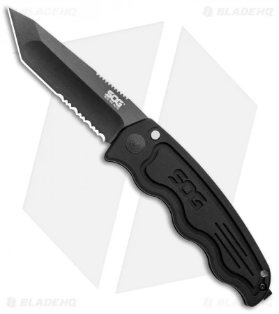 SOG-TAC Tanto Automatic Knife Black Aluminum (3.5" Black Serr) ST-04 SOG-TAC Tanto Automatic Knife Black Aluminum (3.5" Black Serr) ST-04 -Adventure Knife Shop SOG TAC Tanto Auto Black Aluminum Black Serr ST 04 BHQ 2598 jr
