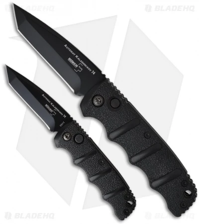 Boker Mini Kalashnikov Automatic Knife Dagger (2.5" Black D2) Boker Mini Kalashnikov Automatic Knife Dagger (2.5" Black D2) -Adventure Knife Shop boker kalashnikov mini 01kals73bt size comparison 1