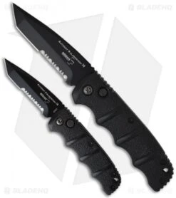Boker Mini Kalashnikov Tanto Automatic Knife Black (2.5" D2 Black Serr) -Adventure Knife Shop boker kalashnikov mini 01kals73bts size comparison