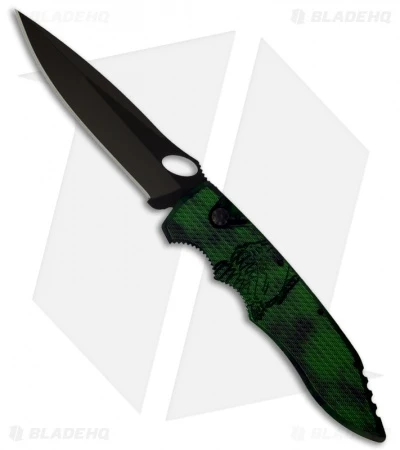 Piranha Mini Predator Green Tactical Automatic Knife (3.5" Black Plain) Piranha Mini Predator Green Tactical Automatic Knife (3.5" Black Plain) -Adventure Knife Shop mini predator green tactical pln open