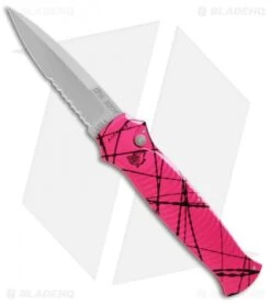 Piranha Bodyguard Automatic Knife Hot Pink (3.3" Bead Blast Serr)