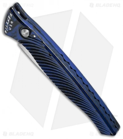 Piranha DNA Automatic Knife Blue Marble (3.25" Mirror Serr) Piranha DNA Automatic Knife Blue Marble (3.25" Mirror Serr) -Adventure Knife Shop piranha dna mirror plain blue bottom cm