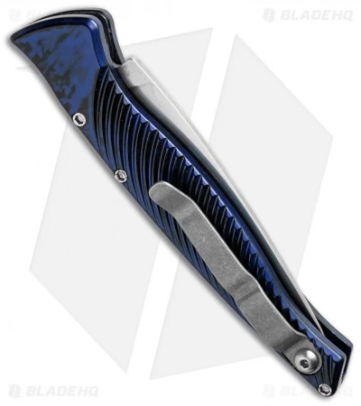 Piranha DNA Automatic Knife Blue Marble (3.25" Mirror Serr) Piranha DNA Automatic Knife Blue Marble (3.25" Mirror Serr) -Adventure Knife Shop piranha dna mirror plain blue side cm