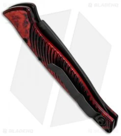 Piranha DNA Automatic Knife Red Marble Tactical (3.25" Black Serr) -Adventure Knife Shop piranha dna tactical plain red side cm