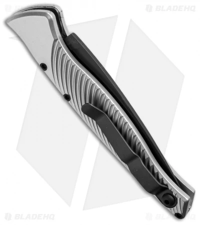 Piranha DNA Automatic Knife Silver Tactical (3.25" Black Serr) Piranha DNA Automatic Knife Silver Tactical (3.25" Black Serr) -Adventure Knife Shop piranha dna tactical plain silver side cm