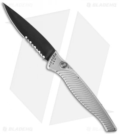 Piranha DNA Automatic Knife Silver Tactical (3.25" Black Serr) Piranha DNA Automatic Knife Silver Tactical (3.25" Black Serr) -Adventure Knife Shop piranha dna tactical serr silver cm