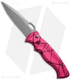 Piranha Hybrid Pink Automatic Knife (3.2" Stonewash Plain)