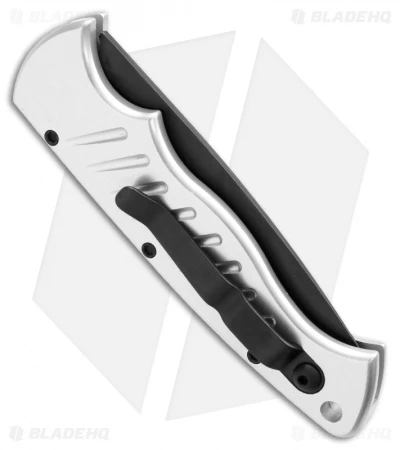 Piranha P1 Pocket Automatic Knife Silver Tactical (3.2" Black Serr) Piranha P1 Pocket Automatic Knife Silver Tactical (3.2" Black Serr) -Adventure Knife Shop piranha pocket silver tactical serrated side