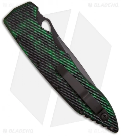 Piranha Predator Green Tactical Automatic Knife (4.1" Black) Piranha Predator Green Tactical Automatic Knife (4.1" Black) -Adventure Knife Shop piranha predator green tactical back