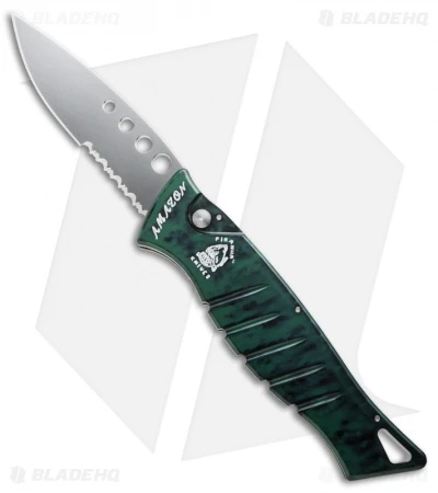 Piranha Amazon Automatic Knife Green (3.45" Mirror Serr) Piranha Amazon Automatic Knife Green (3.45" Mirror Serr) -Adventure Knife Shop piranha usa amazon green mirror serrated