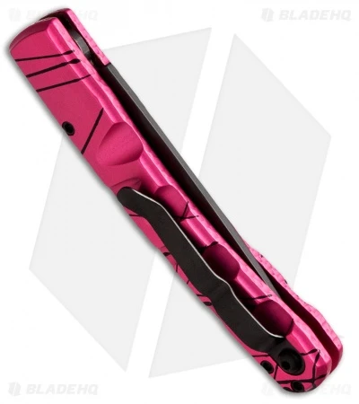 Piranha Virus Automatic Knife Pink Tactical (3.25" Black Serr) Piranha Virus Automatic Knife Pink Tactical (3.25" Black Serr) -Adventure Knife Shop piranha virus pink tactical serrated side