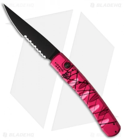 Piranha Virus Automatic Knife Pink Tactical (3.25" Black Serr) Piranha Virus Automatic Knife Pink Tactical (3.25" Black Serr) -Adventure Knife Shop piranha virus pink tactical serrated