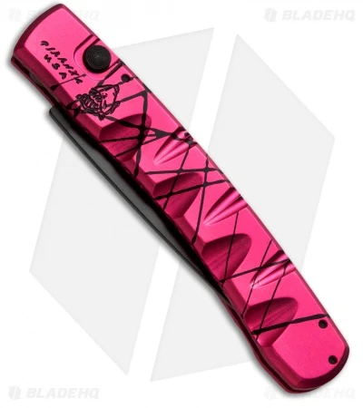 Piranha Virus Automatic Knife Pink Tactical (3.25" Black Serr) Piranha Virus Automatic Knife Pink Tactical (3.25" Black Serr) -Adventure Knife Shop piranha virus pink tactical side